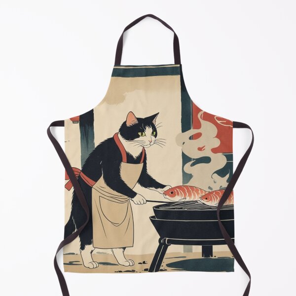 Item preview, Focused Cat Grill Master – Ukiyo-e Style Roasted Fish designed and sold by LEO'S CREATURE　れおずくりーちゃー.
