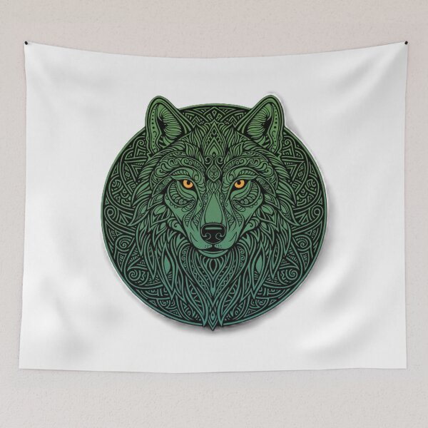 Item preview, Emerald Celtic Wolf Head Mandala Spirit designed and sold by MartinxMarie.