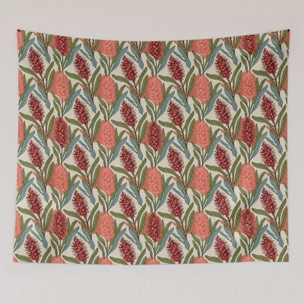 Item preview, Vintage Bottlebrush Pattern — Retro Aussie Floral Illustration designed and sold by TroyTheTerrific.