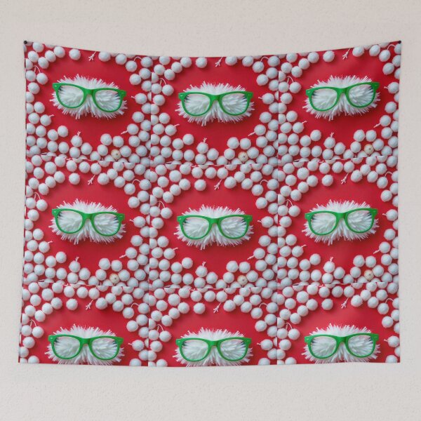 Item preview, Santa Glasses and Mustache Flat Lay – Festive Christmas Red Background Design designed and sold by PixelVibe782.