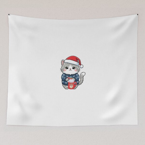 Item preview, Cozy Christmas Cat – Cute Santa Kitty With Tea” designed and sold by Fouziaart08.