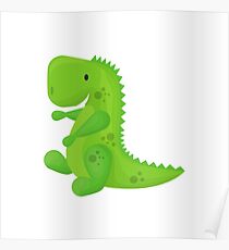 Cute Cartoon Green Dinosaur Poster