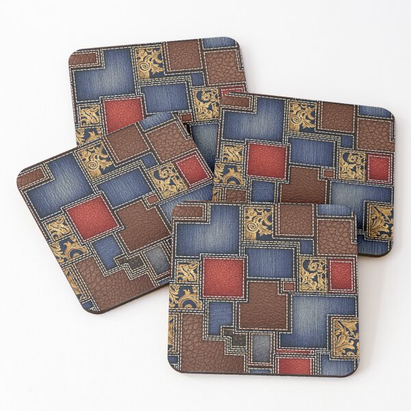 Artikelvorschau, Barockes Denim-Leder-Patchwork entworfen und verkauft von Kaleidoscope Print.
