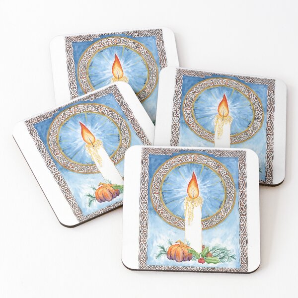 Item preview, Look to the Light, Watercolor Painting of a Candle with Celtic Knotwork and the Wiccan Wheel of the Year designed and sold by Crystal Odenkirk.
