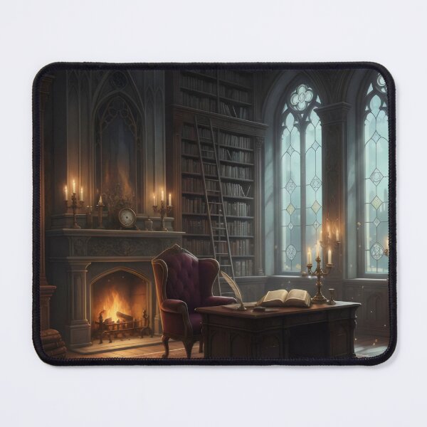 Item preview, Gothic Library Vintage Study Room with Fireplace and Books designed and sold by SplashTastic.