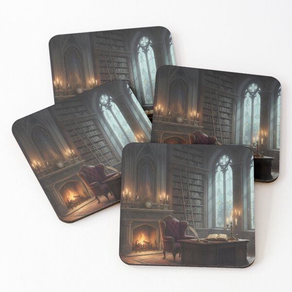 Item preview, Gothic Library Vintage Study Room with Fireplace and Books designed and sold by SplashTastic.