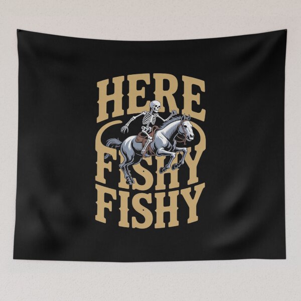 Item preview, Here Fishy Fishing Howdy Halloween Bass Fish Saying Skeleton designed and sold by BubblePancake.