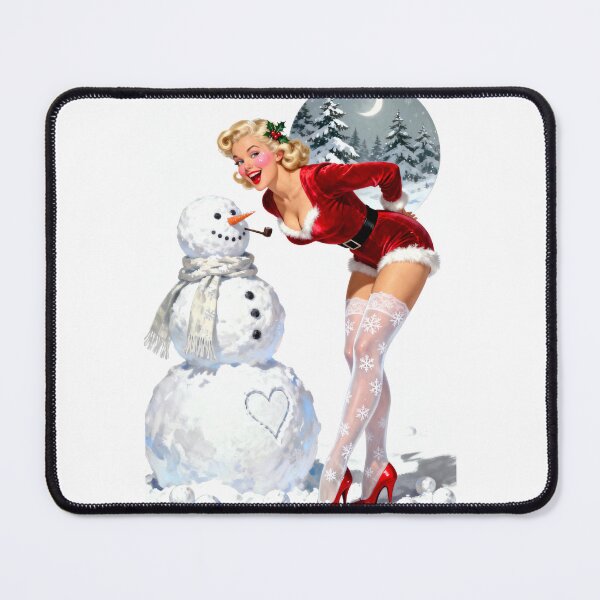 Item preview, Snow Kiss Pinup – Retro Christmas Babe & Snowman Illustration designed and sold by Lightning-Lace.