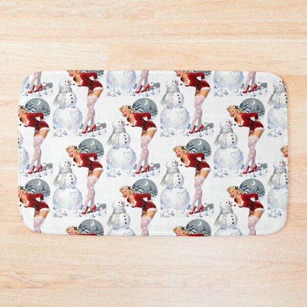 Item preview, Snow Kiss Pinup – Retro Christmas Babe & Snowman Illustration designed and sold by Lightning-Lace.