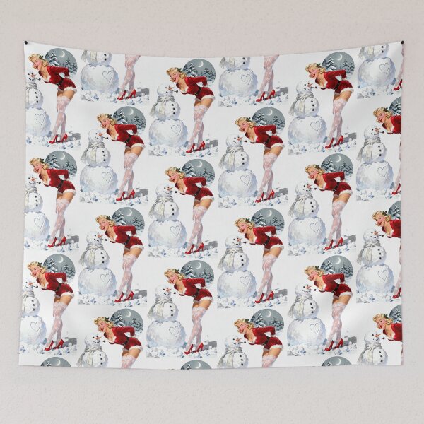 Item preview, Snow Kiss Pinup – Retro Christmas Babe & Snowman Illustration designed and sold by Lightning-Lace.