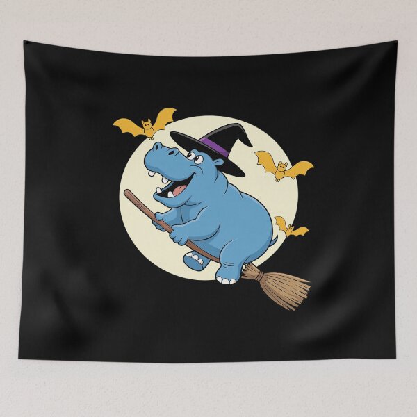 Item preview, Hippo Witch Riding Broom Halloween Animal designed and sold by NetoGalaxy.