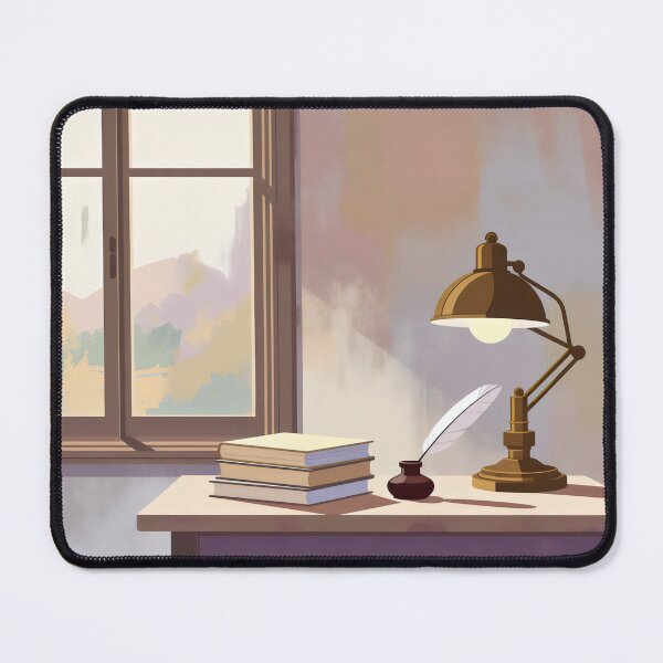 Item preview, Cozy Writing Desk with Books and Quill by Pastel Window designed and sold by SplashTastic.