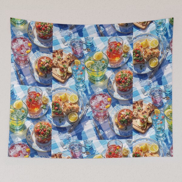 Item preview, Vibrant Summer Picnic – Colorful Food Art with Burgers, Pizza & Lemon Drinks designed and sold by Grafititee.
