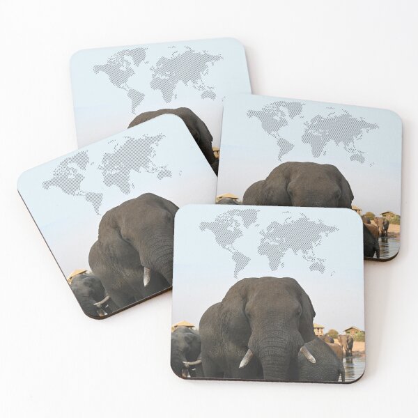 Item preview, Elephants of Botswana with a version of the world map designed and sold by CHASAcreative.