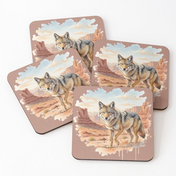 Item preview, Canyon Spirit - Coyote in Red Rock Desert Watercolor designed and sold by JoMoPrints.