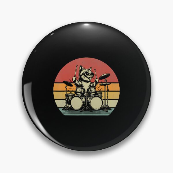 Item preview, Funny Kitten Rock Kitty Retro Drummer Cat Playing Drums designed and sold by BarbaraLillie.