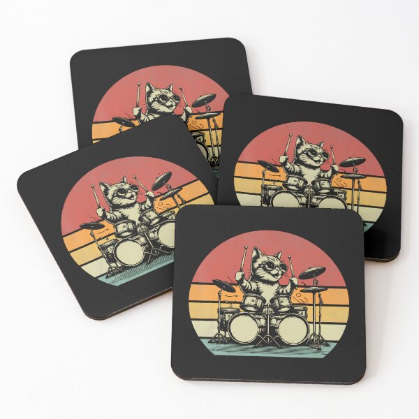 Item preview, Funny Kitten Rock Kitty Retro Drummer Cat Playing Drums designed and sold by BarbaraLillie.