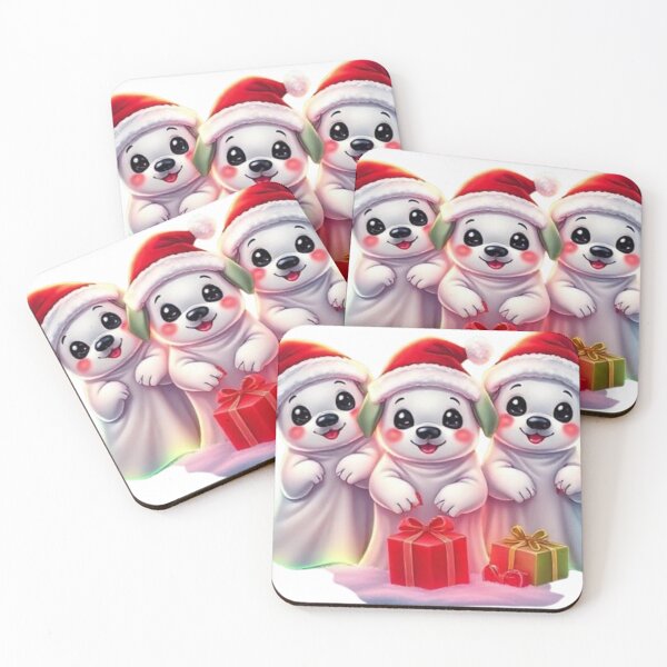 Item preview, Three Cute Christmas Ghost Puppies with Gifts – Kawaii Spooky Holiday Dogs designed and sold by BSL-STORE.