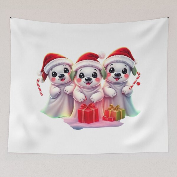 Item preview, Three Cute Christmas Ghost Puppies with Gifts – Kawaii Spooky Holiday Dogs designed and sold by BSL-STORE.