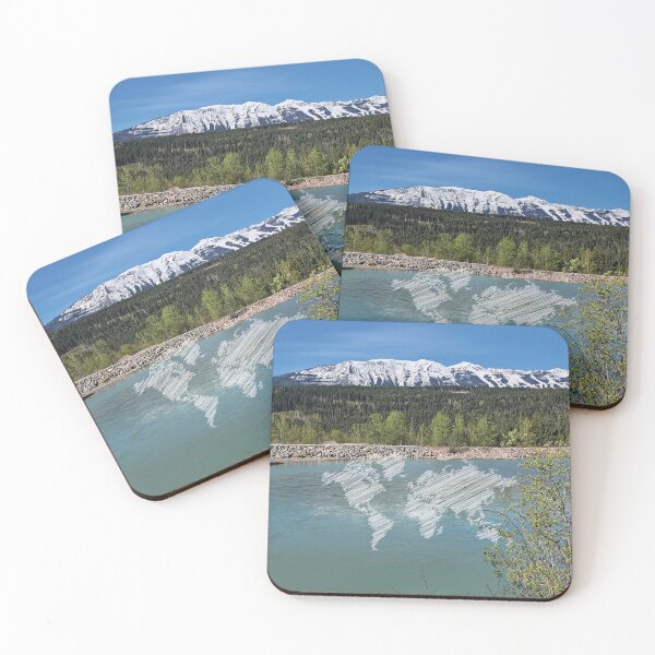 Item preview, Kicking Horse River in Golden, British Columbia, Canada with mountain views including an illustration of a world map designed and sold by CHASAcreative.