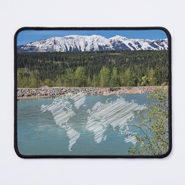Item preview, Kicking Horse River in Golden, British Columbia, Canada with mountain views including an illustration of a world map designed and sold by CHASAcreative.