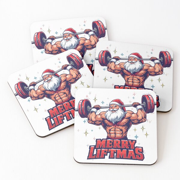 Item preview, Merry Liftmas – Ripped Gym Santa Bench Pressing Candy Cane Barbell designed and sold by gavinroyal.