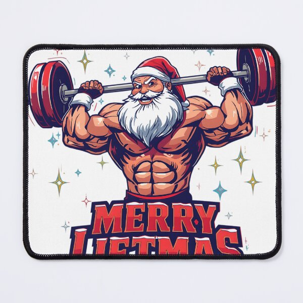 Item preview, Merry Liftmas – Ripped Gym Santa Bench Pressing Candy Cane Barbell designed and sold by gavinroyal.