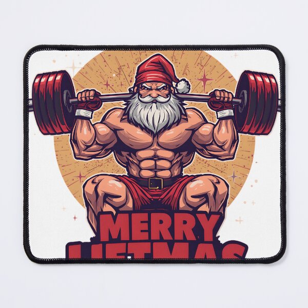 Item preview, Merry Liftmas – Ripped Gym Santa Bench Pressing Candy Cane Barbell designed and sold by gavinroyal.