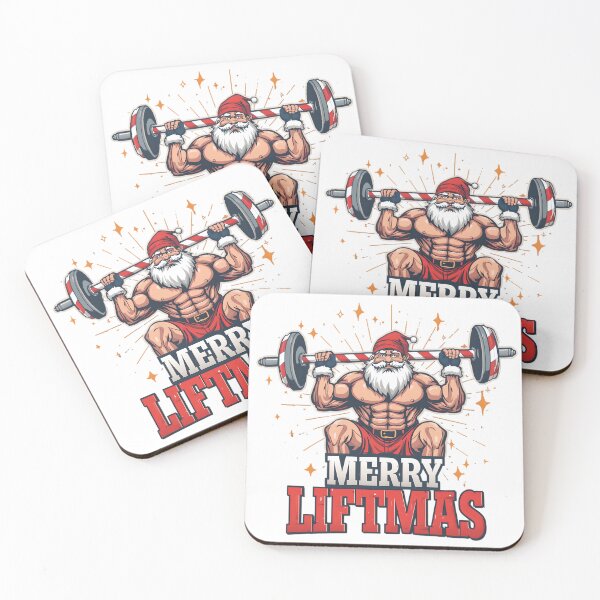Item preview, Merry Liftmas – Ripped Gym Santa Bench Pressing Candy Cane Barbell designed and sold by gavinroyal.