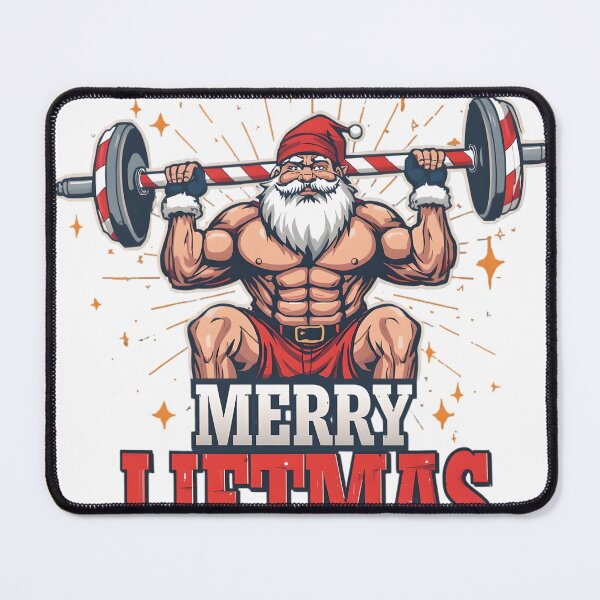 Item preview, Merry Liftmas – Ripped Gym Santa Bench Pressing Candy Cane Barbell designed and sold by gavinroyal.