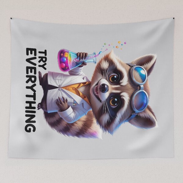 Item preview, Funny Raccoon Scientist - Try Everything, Genius Mind designed and sold by SolaoLab.