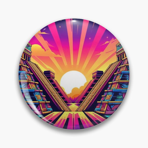 Item preview, Neon Mesoamerican Pyramid Sunset – Futuristic Ancient Vibes designed and sold by Dogandesighn.