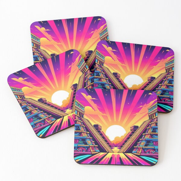 Item preview, Neon Mesoamerican Pyramid Sunset – Futuristic Ancient Vibes designed and sold by Dogandesighn.