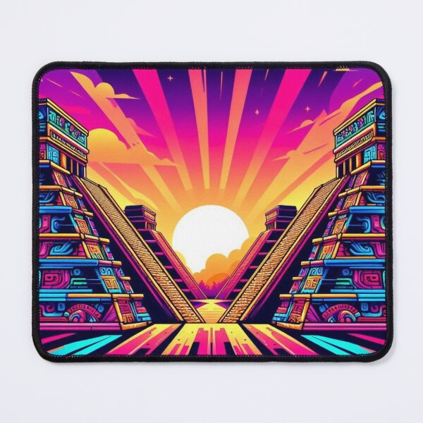 Item preview, Neon Mesoamerican Pyramid Sunset – Futuristic Ancient Vibes designed and sold by Dogandesighn.