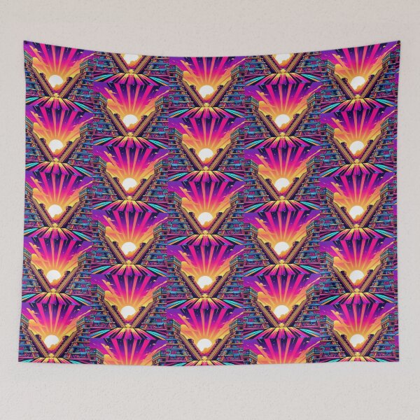 Item preview, Neon Mesoamerican Pyramid Sunset – Futuristic Ancient Vibes designed and sold by Dogandesighn.