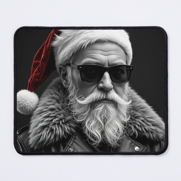 Item preview, Monochrome Stylish Santa Portrait – Cool Elderly Man in Leather Jacket & Fur Collar designed and sold by PixelVibe782.