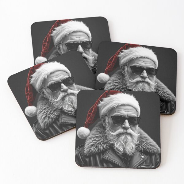 Item preview, Monochrome Stylish Santa Portrait – Cool Elderly Man in Leather Jacket & Fur Collar designed and sold by PixelVibe782.