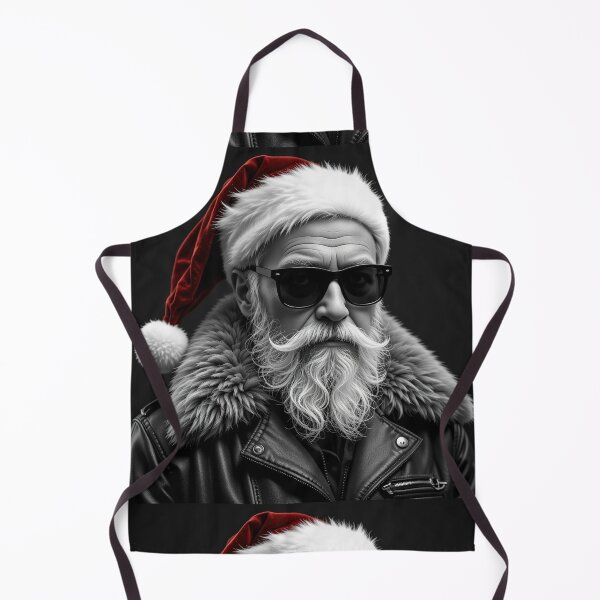Item preview, Monochrome Stylish Santa Portrait – Cool Elderly Man in Leather Jacket & Fur Collar designed and sold by PixelVibe782.
