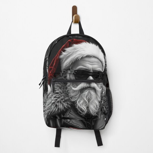 Item preview, Monochrome Stylish Santa Portrait – Cool Elderly Man in Leather Jacket & Fur Collar designed and sold by PixelVibe782.