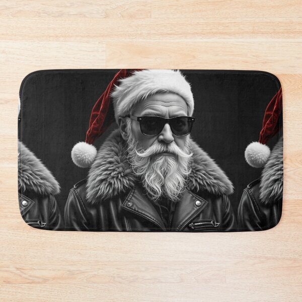 Item preview, Monochrome Stylish Santa Portrait – Cool Elderly Man in Leather Jacket & Fur Collar designed and sold by PixelVibe782.