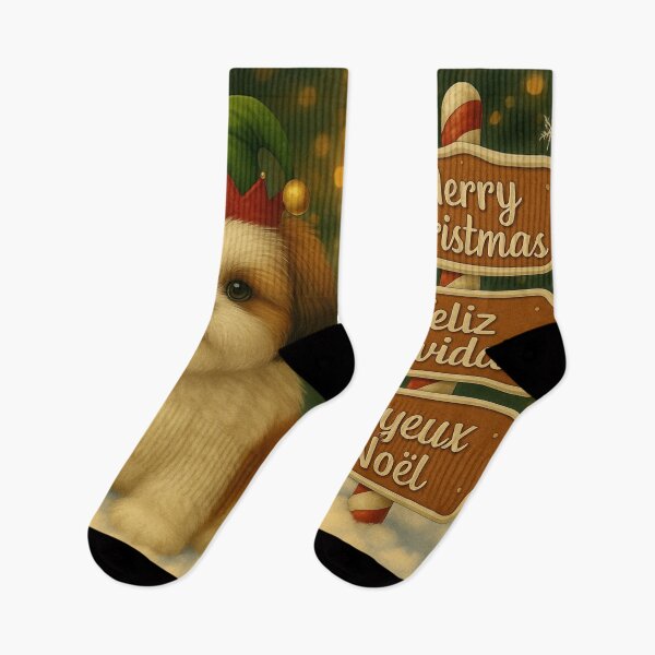 Item preview, Cute Shih Tzu Christmas Elf Art designed and sold by GivingJoy.
