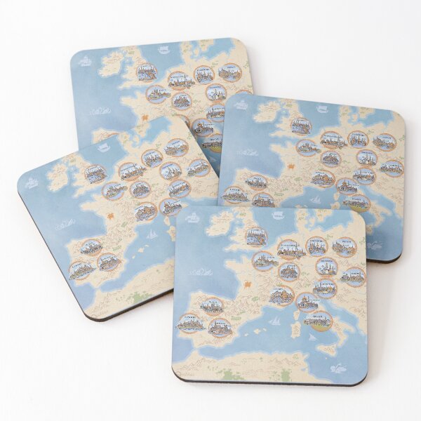Item preview, Europe map with hand drawn vintage city labels designed and sold by QatlasMap Shop.