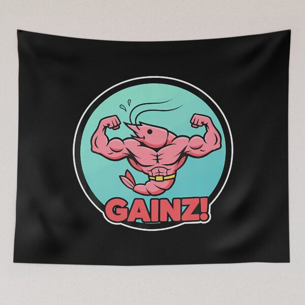 Item preview, Funny Shrimp Gains Gainz Gym Pun Bodybuilding Workout Humor designed and sold by OnaConnie.
