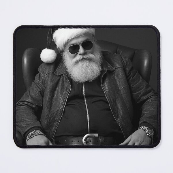 Item preview, Edgy Santa Claus Black & White Portrait – Stylish Holiday Man in Leather Jacket designed and sold by PixelVibe782.