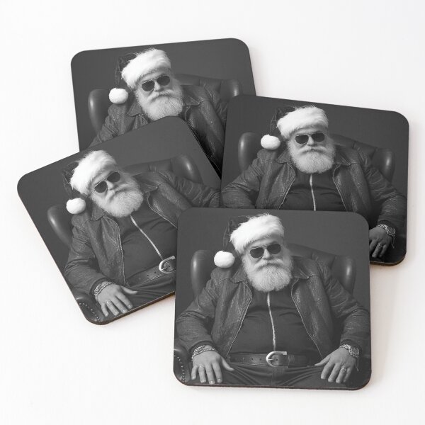 Item preview, Edgy Santa Claus Black & White Portrait – Stylish Holiday Man in Leather Jacket designed and sold by PixelVibe782.