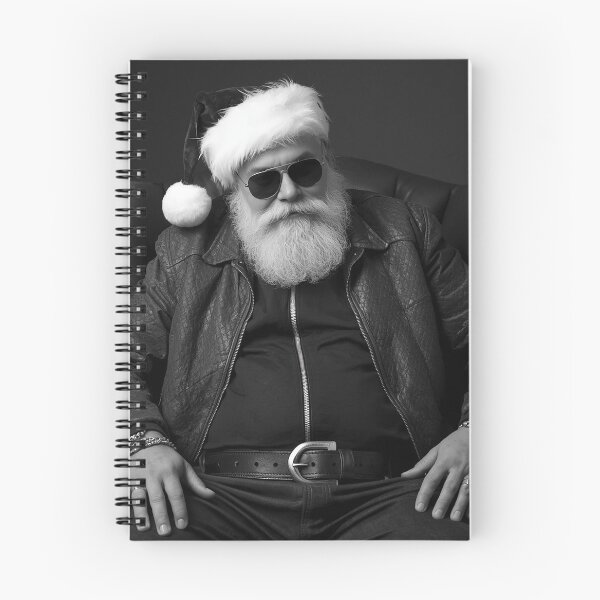 Item preview, Edgy Santa Claus Black & White Portrait – Stylish Holiday Man in Leather Jacket designed and sold by PixelVibe782.