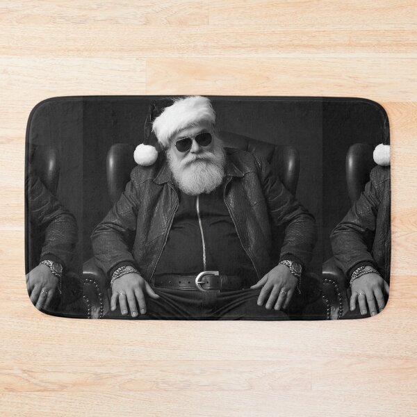 Item preview, Edgy Santa Claus Black & White Portrait – Stylish Holiday Man in Leather Jacket designed and sold by PixelVibe782.