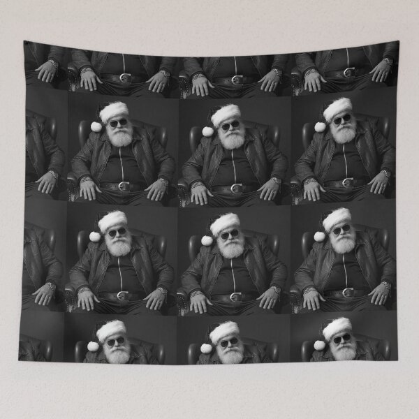 Item preview, Edgy Santa Claus Black & White Portrait – Stylish Holiday Man in Leather Jacket designed and sold by PixelVibe782.
