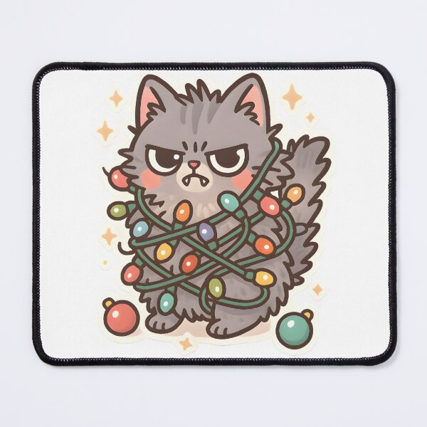 Item preview, Grumpy Christmas Vet Cat – Tangled Lights Trouble designed and sold by Bettybee00.