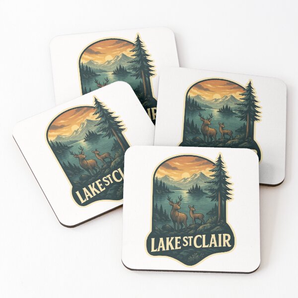 Item preview,  Lake St Clair Sunset with Deer and Mountains designed and sold by Places On Earth.